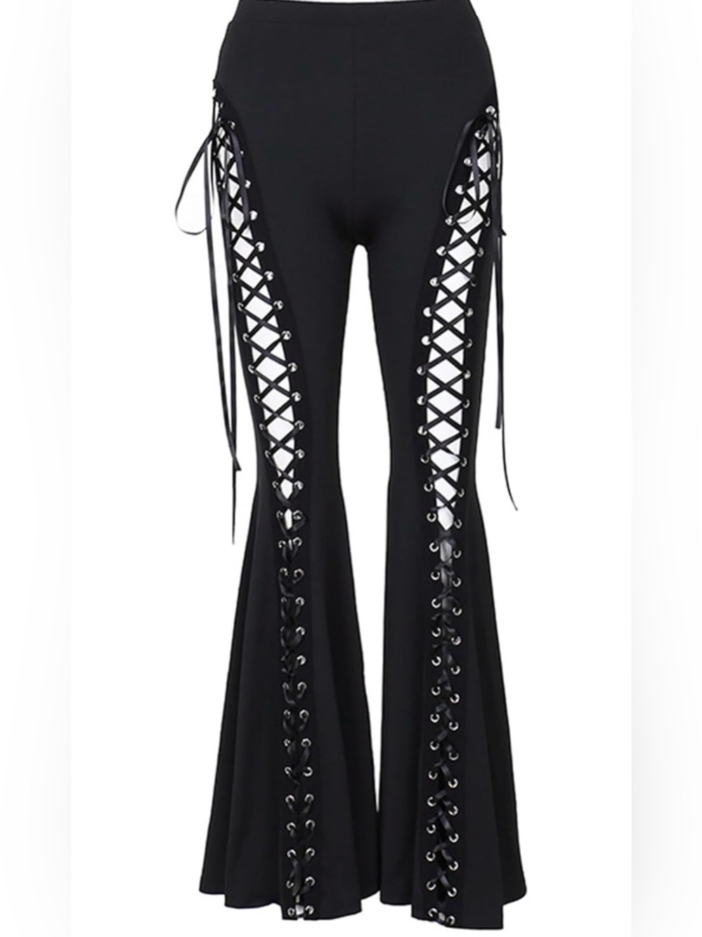 Black Lace-Up Flared Gothic Pants